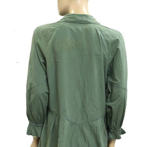 Free People Hannah Poplin Mini Dress Balloon Sleeve Ruffle Buttondown M 280083 - Picture 7 of 9